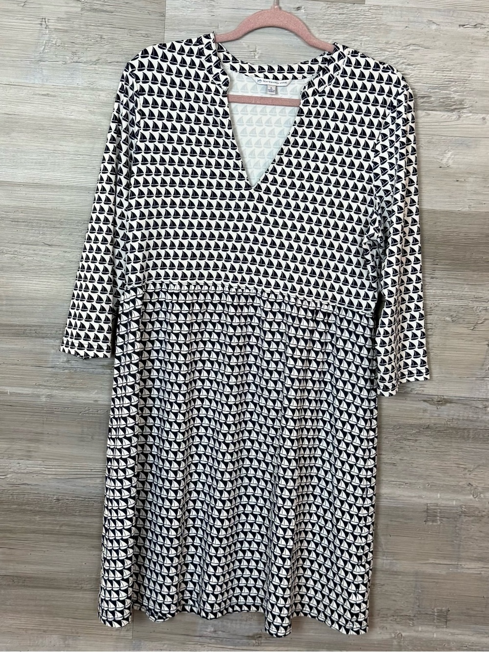 Southern Tide Black & White Geometric V-Neck Midi Dress Large